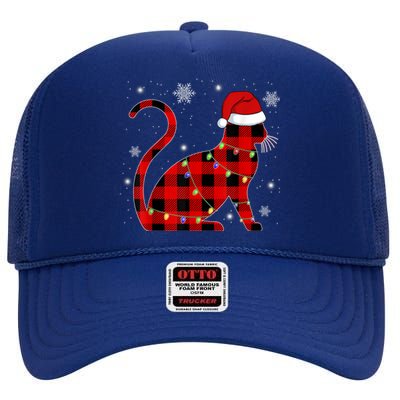 Christmas Plaid Cat Holiday Cute High Crown Mesh Back Trucker Hat