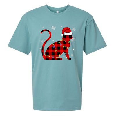 Christmas Plaid Cat Holiday Cute Sueded Cloud Jersey T-Shirt