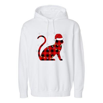 Christmas Plaid Cat Holiday Cute Garment-Dyed Fleece Hoodie