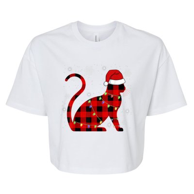 Christmas Plaid Cat Holiday Cute Bella+Canvas Jersey Crop Tee