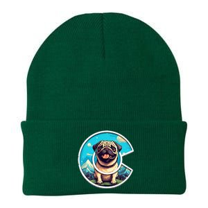 Colorado Pug Cute Cartoon Pug Dog in the Mountains C Logo Knit Cap Winter Beanie