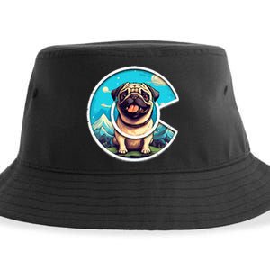 Colorado Pug Cute Cartoon Pug Dog in the Mountains C Logo Sustainable Bucket Hat