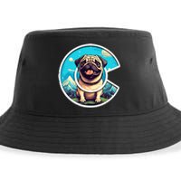 Colorado Pug Cute Cartoon Pug Dog in the Mountains C Logo Sustainable Bucket Hat