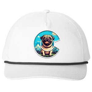 Colorado Pug Cute Cartoon Pug Dog in the Mountains C Logo Snapback Five-Panel Rope Hat