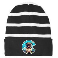 Colorado Pug Cute Cartoon Pug Dog in the Mountains C Logo Striped Beanie with Solid Band