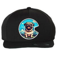 Colorado Pug Cute Cartoon Pug Dog in the Mountains C Logo Wool Snapback Cap