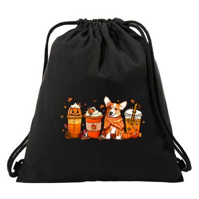 Cute Pumpkin Corgi Coffee Dog Welsh Corgi Latte Owner Pet Gift Drawstring Bag