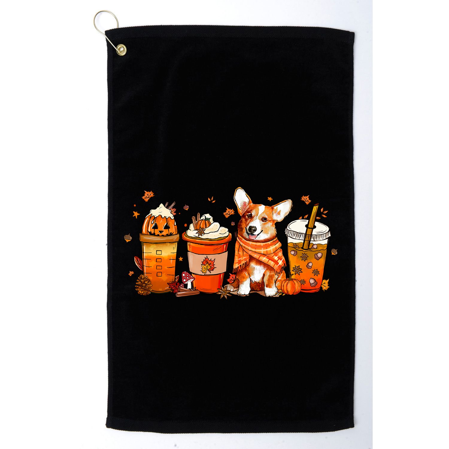 Cute Pumpkin Corgi Coffee Dog Welsh Corgi Latte Owner Pet Gift Golf Towel