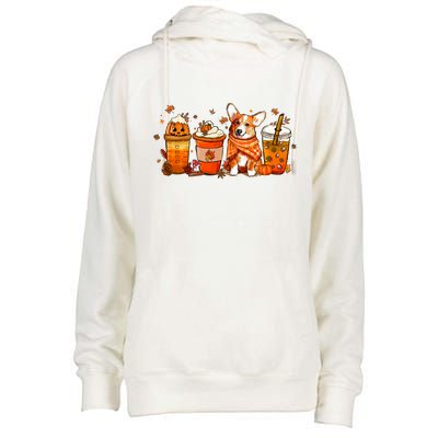 Cute Pumpkin Corgi Coffee Dog Welsh Corgi Latte Owner Pet Gift Womens Funnel Neck Pullover Hood