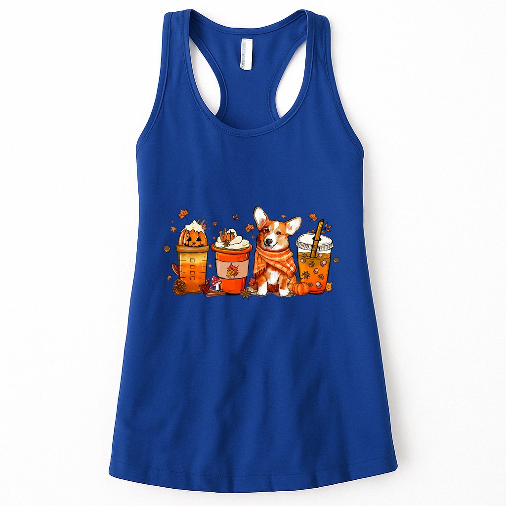 Cute Pumpkin Corgi Coffee Dog Welsh Corgi Latte Owner Pet Gift Womens Tank Top