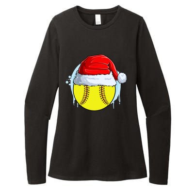 Catcher Pitcher Christmas Softball Ball Santa Hat Gift Womens CVC Long Sleeve Shirt