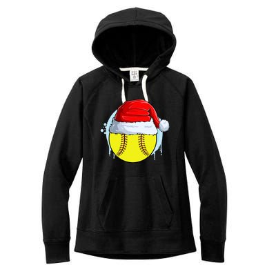 Catcher Pitcher Christmas Softball Ball Santa Hat Gift Women's Fleece Hoodie