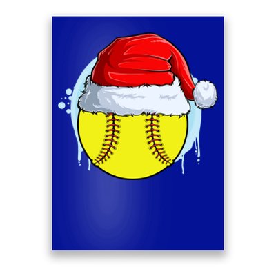 Catcher Pitcher Christmas Softball Ball Santa Hat Gift Poster