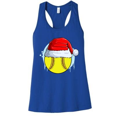 Catcher Pitcher Christmas Softball Ball Santa Hat Gift Women's Racerback Tank