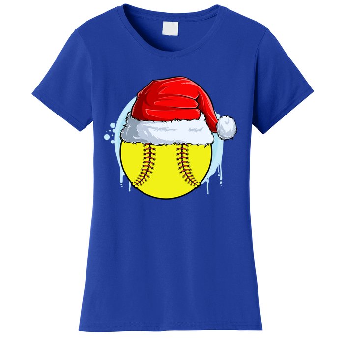 Catcher Pitcher Christmas Softball Ball Santa Hat Gift Women's T-Shirt