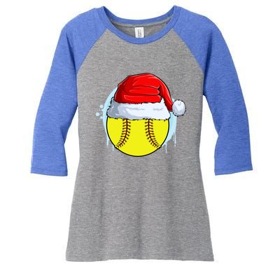 Catcher Pitcher Christmas Softball Ball Santa Hat Gift Women's Tri-Blend 3/4-Sleeve Raglan Shirt