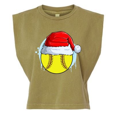 Catcher Pitcher Christmas Softball Ball Santa Hat Gift Garment-Dyed Women's Muscle Tee