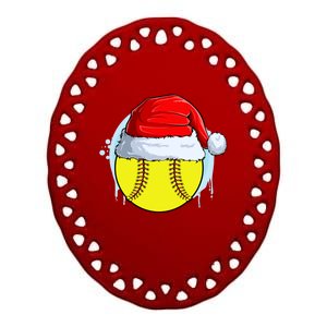 Catcher Pitcher Christmas Softball Ball Santa Hat Gift Ceramic Oval Ornament