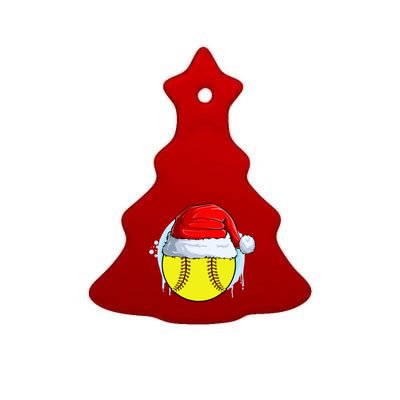 Catcher Pitcher Christmas Softball Ball Santa Hat Gift Ceramic Tree Ornament