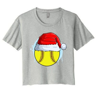 Catcher Pitcher Christmas Softball Ball Santa Hat Gift Women's Crop Top Tee