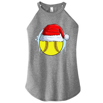 Catcher Pitcher Christmas Softball Ball Santa Hat Gift Women’s Perfect Tri Rocker Tank