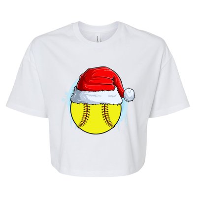 Catcher Pitcher Christmas Softball Ball Santa Hat Gift Bella+Canvas Jersey Crop Tee