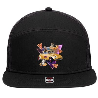 Cat Pizza Car Galaxy 7 Panel Mesh Trucker Snapback Hat