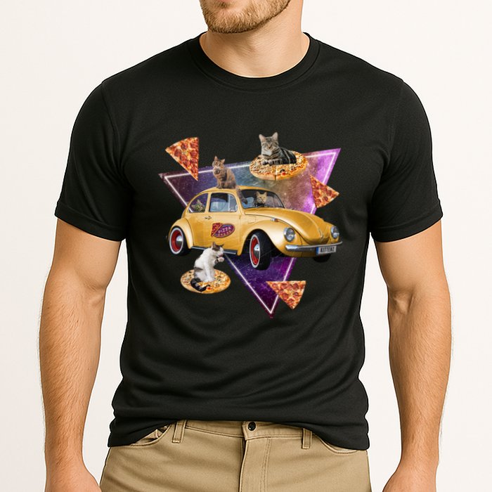 Cat Pizza Car Galaxy Cooling Performance Crew T-Shirt