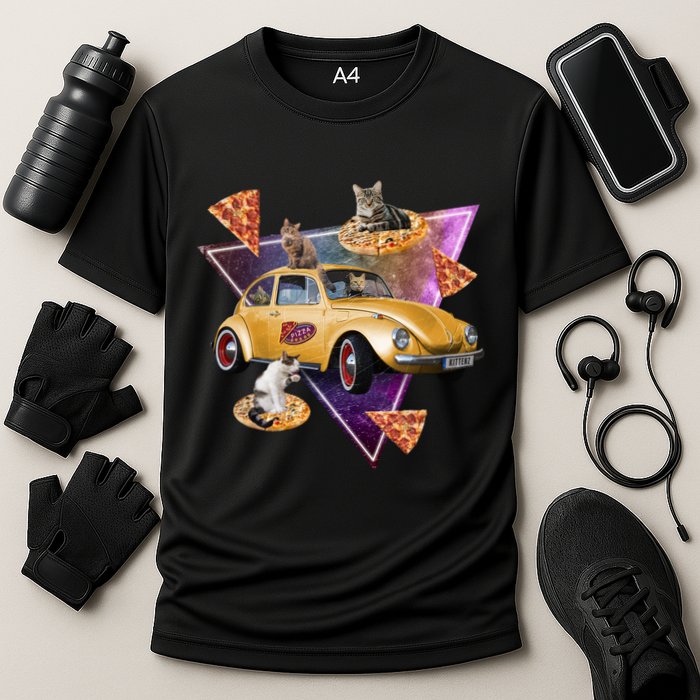Cat Pizza Car Galaxy Cooling Performance Crew T-Shirt