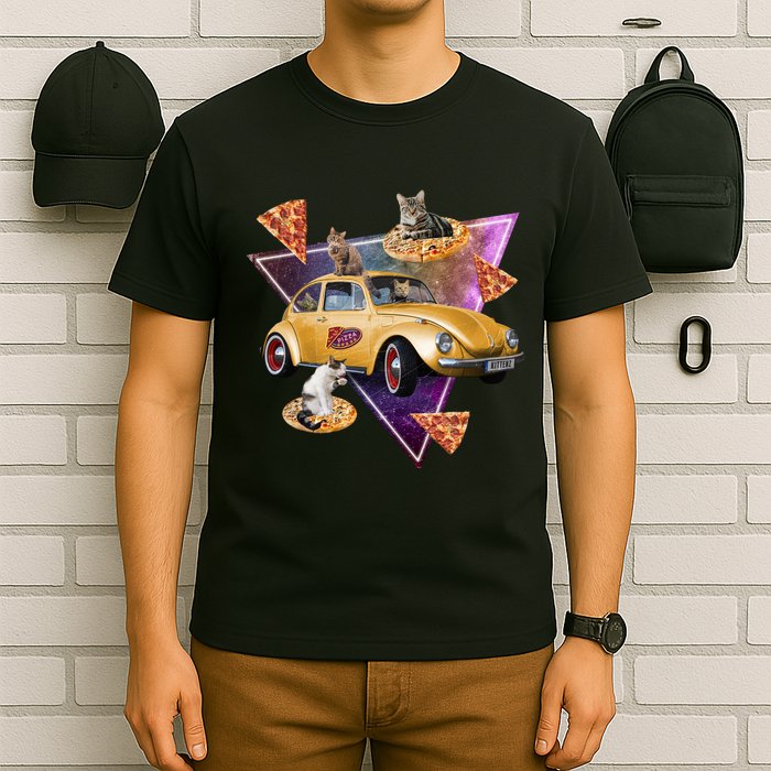 Cat Pizza Car Galaxy T-Shirt