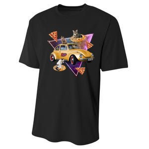 Cat Pizza Car Galaxy Performance Sprint T-Shirt