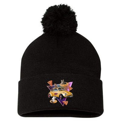 Cat Pizza Car Galaxy Pom Pom 12in Knit Beanie