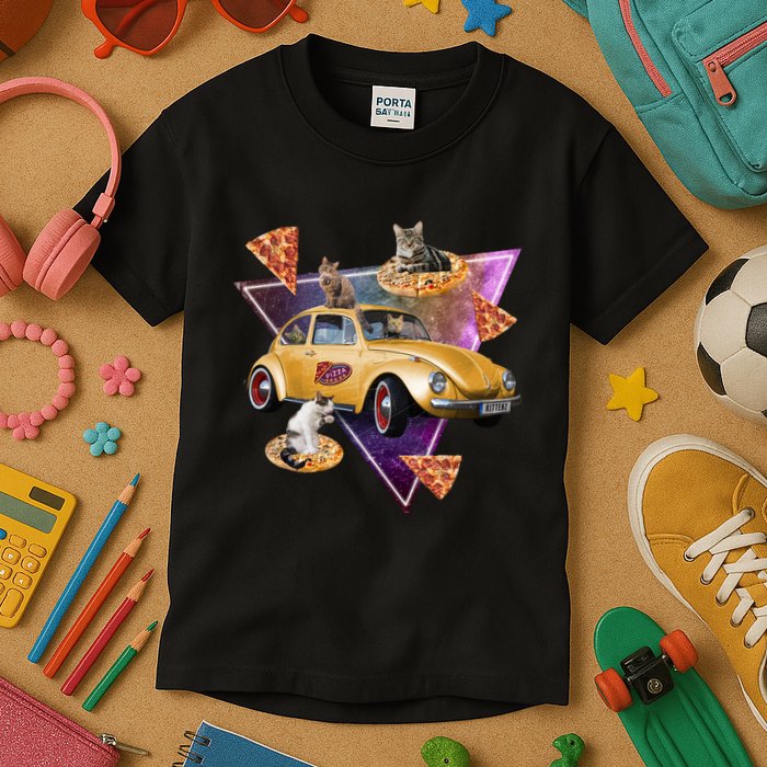 Cat Pizza Car Galaxy Kids T-Shirt