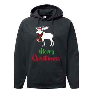 Christmas Pajama Christmas Moose Santa Hat Performance Fleece Hoodie