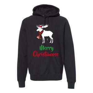 Christmas Pajama Christmas Moose Santa Hat Premium Hoodie