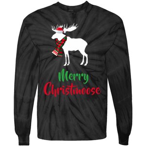 Christmas Pajama Christmas Moose Santa Hat Tie-Dye Long Sleeve Shirt