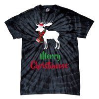 Christmas Pajama Christmas Moose Santa Hat Tie-Dye T-Shirt