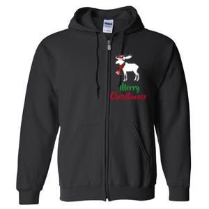 Christmas Pajama Christmas Moose Santa Hat Full Zip Hoodie