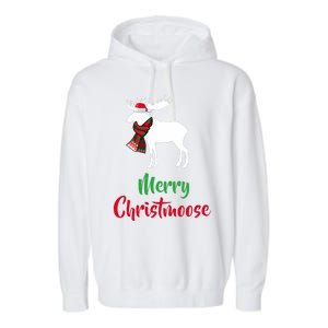 Christmas Pajama Christmas Moose Santa Hat Garment-Dyed Fleece Hoodie