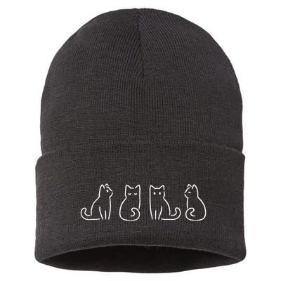 Cat Poses Cat Lover Minimalist Art Sustainable Knit Beanie