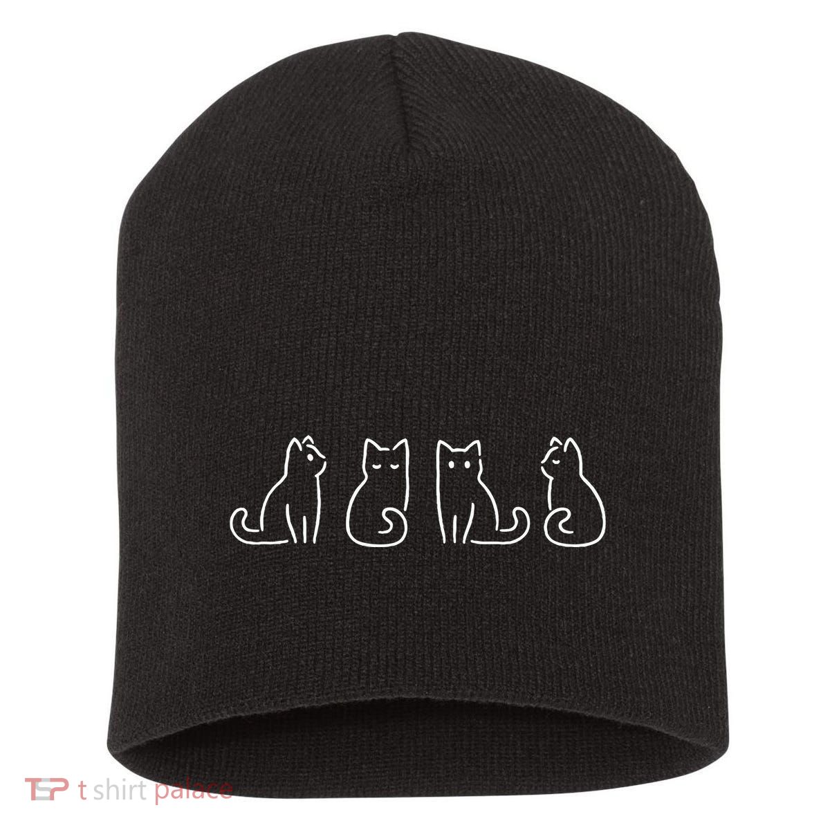 Cat Poses Cat Lover Minimalist Art Short Acrylic Beanie