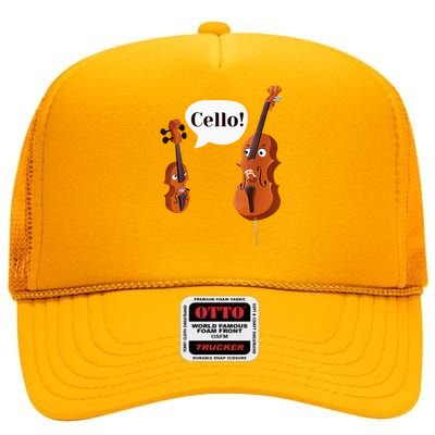 Cello Player Cellist Orchestra Musician Classical Music High Crown Mesh Back Trucker Hat