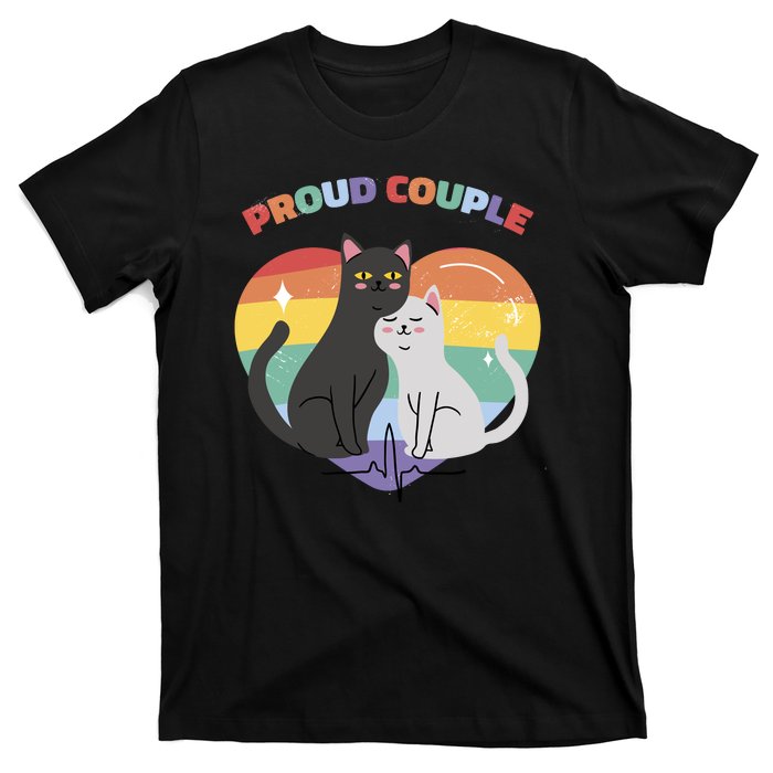 Cat Proud Couple Pride Heart T-Shirt