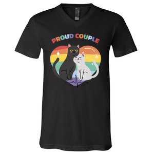 Cat Proud Couple Pride Heart V-Neck T-Shirt