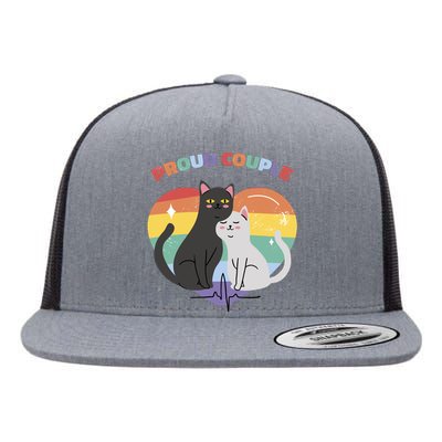 Cat Proud Couple Pride Heart Flat Bill Trucker Hat