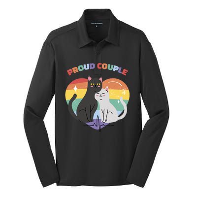 Cat Proud Couple Pride Heart Silk Touch Performance Long Sleeve Polo