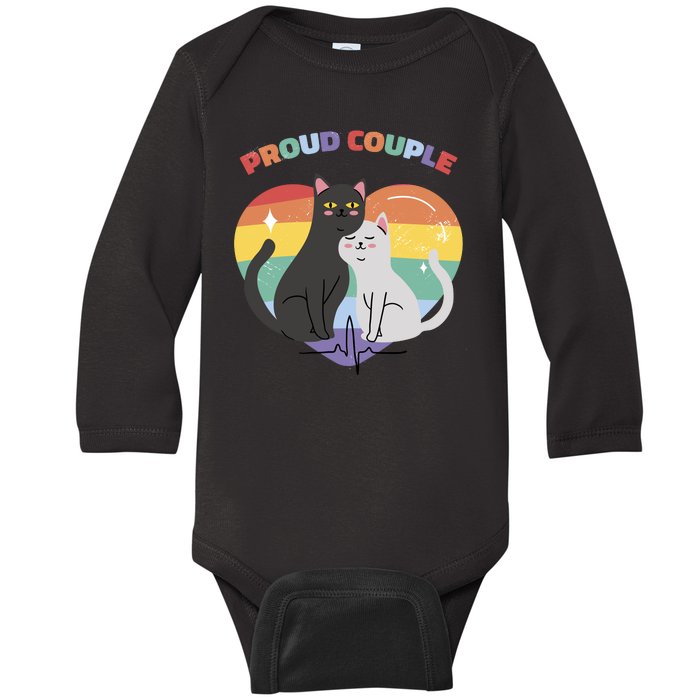 Cat Proud Couple Pride Heart Baby Long Sleeve Bodysuit