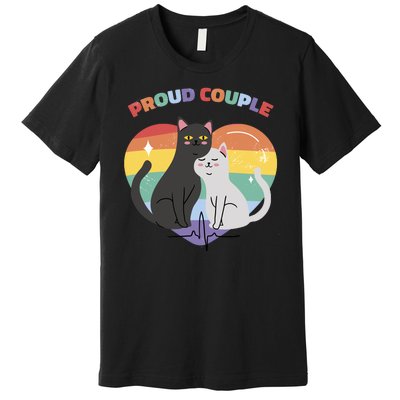 Cat Proud Couple Pride Heart Premium T-Shirt