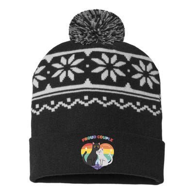 Cat Proud Couple Pride Heart USA-Made Snowflake Beanie