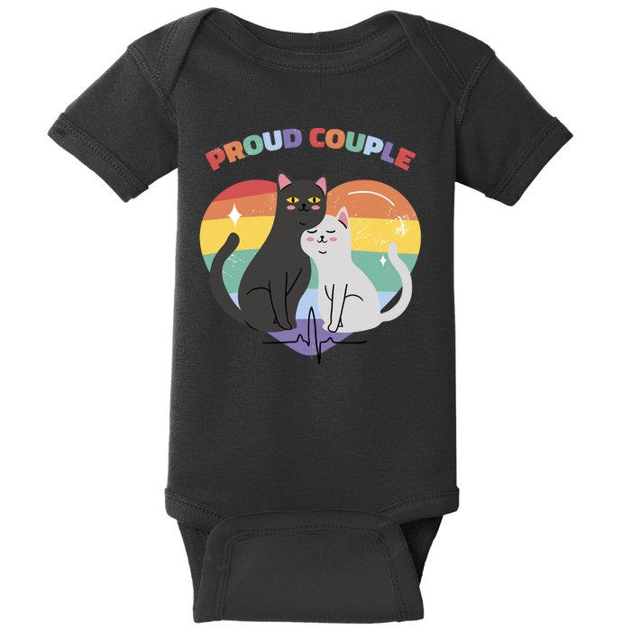 Cat Proud Couple Pride Heart Baby Bodysuit